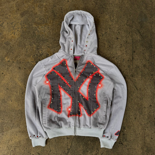 GRAY 'NY' ZIP-UP HOODIE